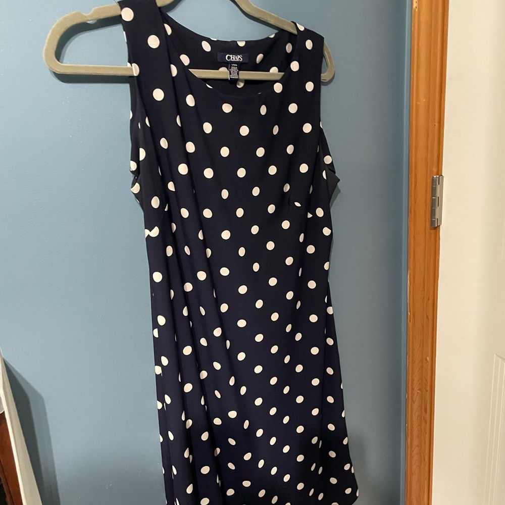 Chaps Navy and White Polka Dot Mini Dress